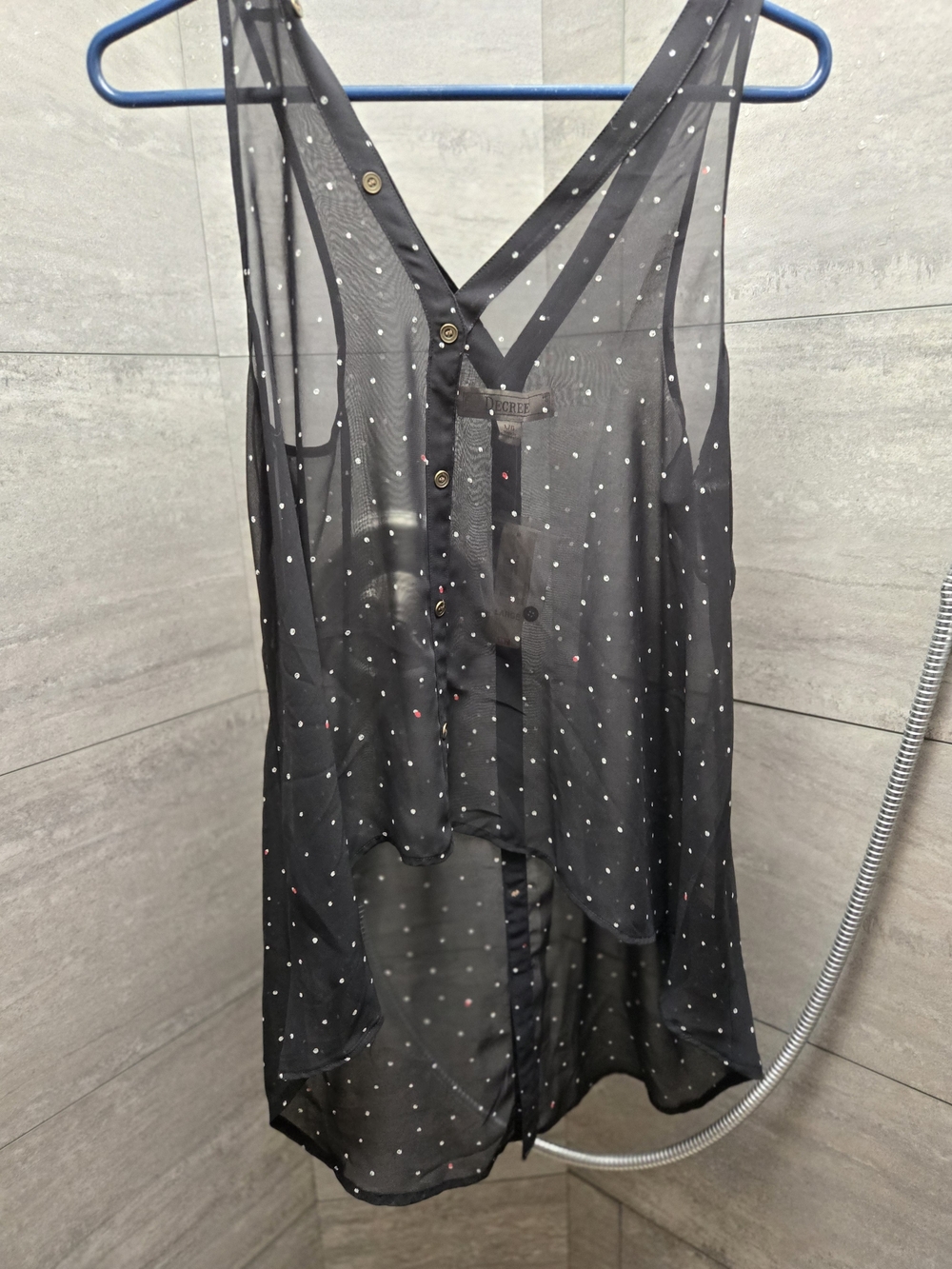 Decree Black Sheer Polka Dot Button-Front Camisole